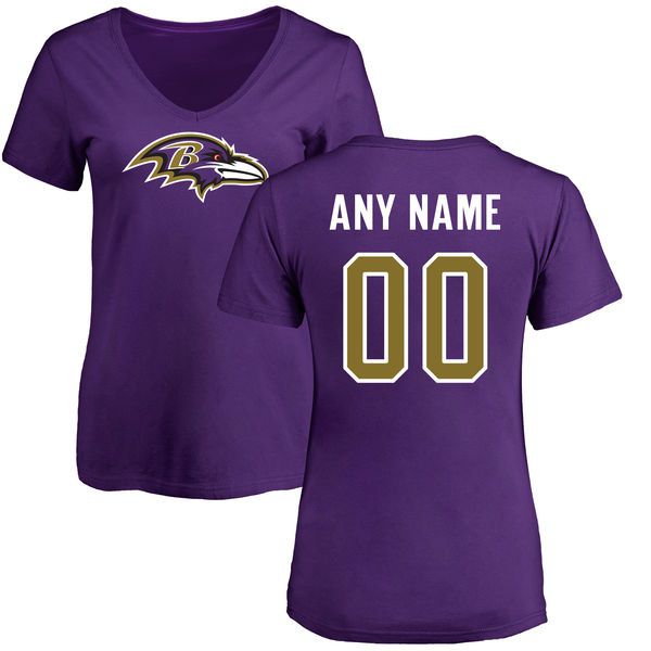 Women Baltimore Ravens NFL Pro Line Purple Any Name and Number Logo Custom Slim Fit T-Shirt->->Sports Accessory